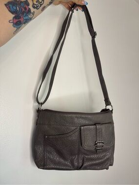 Rosetti Grey Crossbody Purse Shoulder Bag Multi Pocket Adjustable Strap